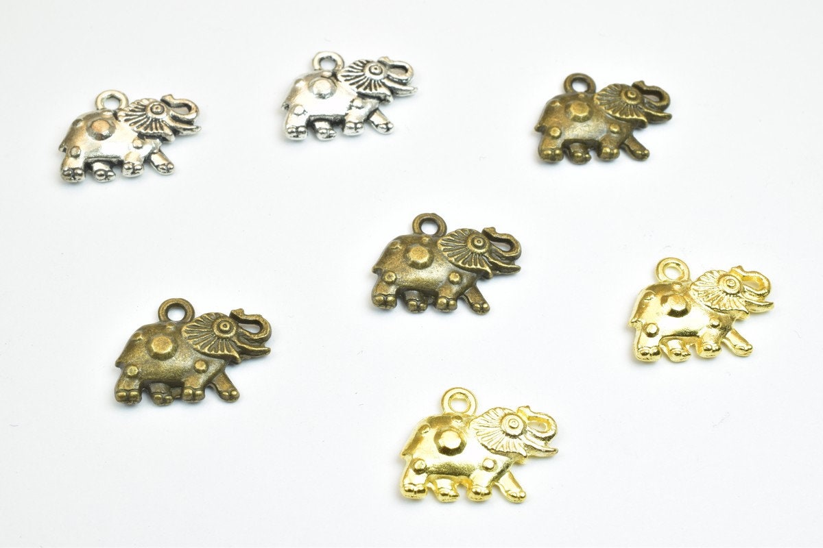 18 PCs Elephant Animal Antique Silver/Antique Green/Gold Alloy Charm Beads Size 16x12mm Jump Ring Size 1.5mm For Jewelry M...