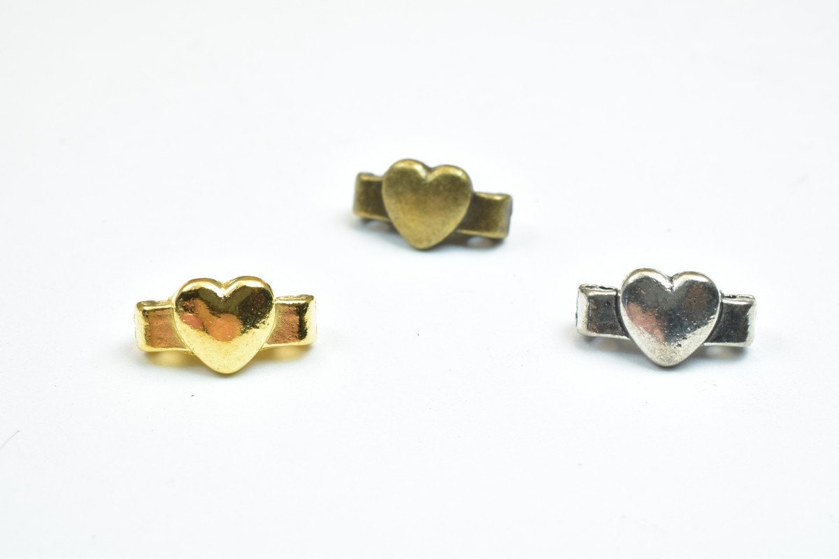 16 PCs Heart Silver Alloy Connector Beads Size 11x6x5mm Hole Size 0.8mm Decorative Design Metal Beads For Jewelry Making j...