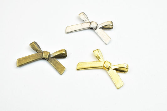 10 PCs Bow Tie Connector Charm 3 Colors Alloy Metal Beads Size 20x11mm Thickness 2.5mm Hole Size 0.8mm Decorative Design F...