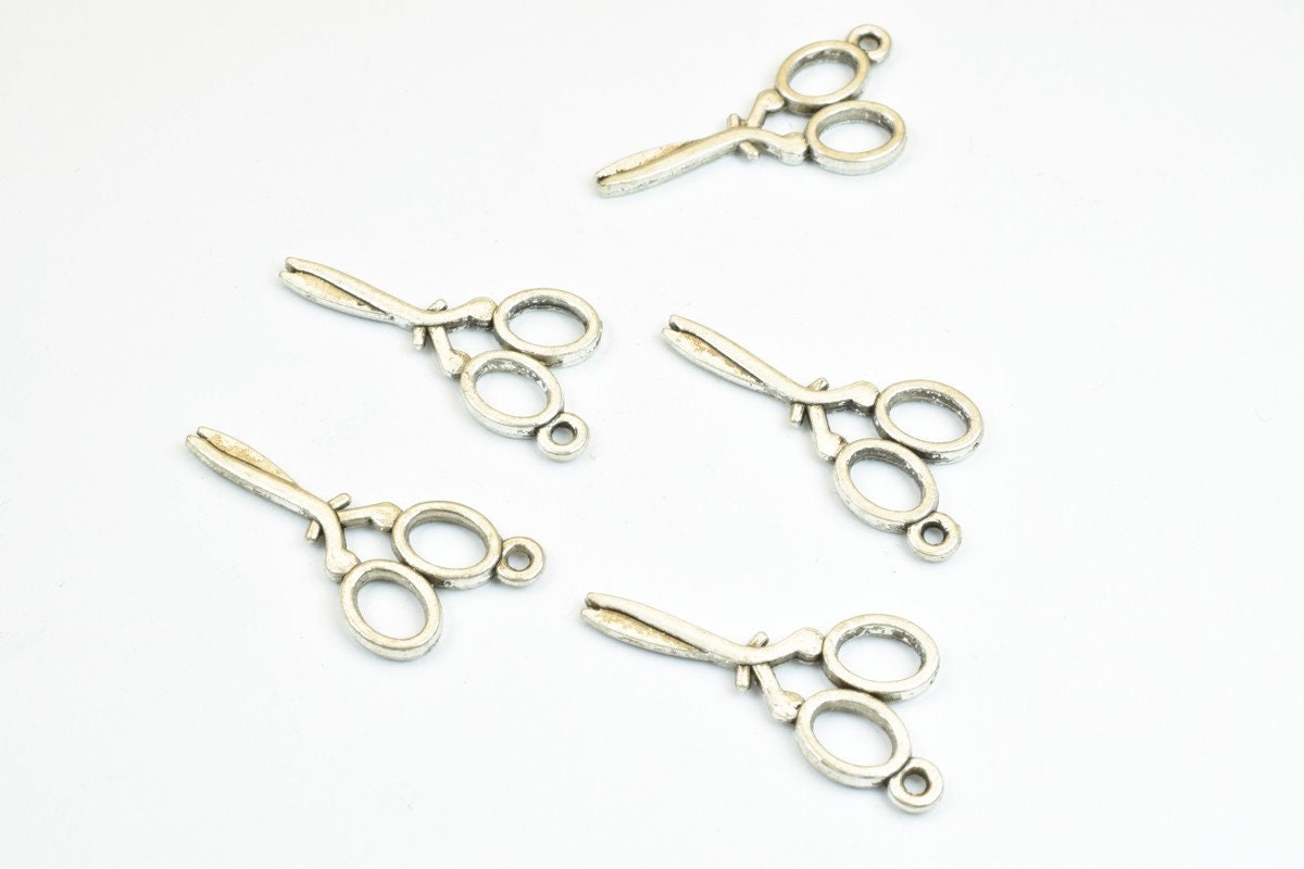 12 PCs Scissor Charm Pendant Bead Silver Size 30x14mm Decorative Design Metal Beads 1.5mm Jump Ring Opening for Jewelry Ma...