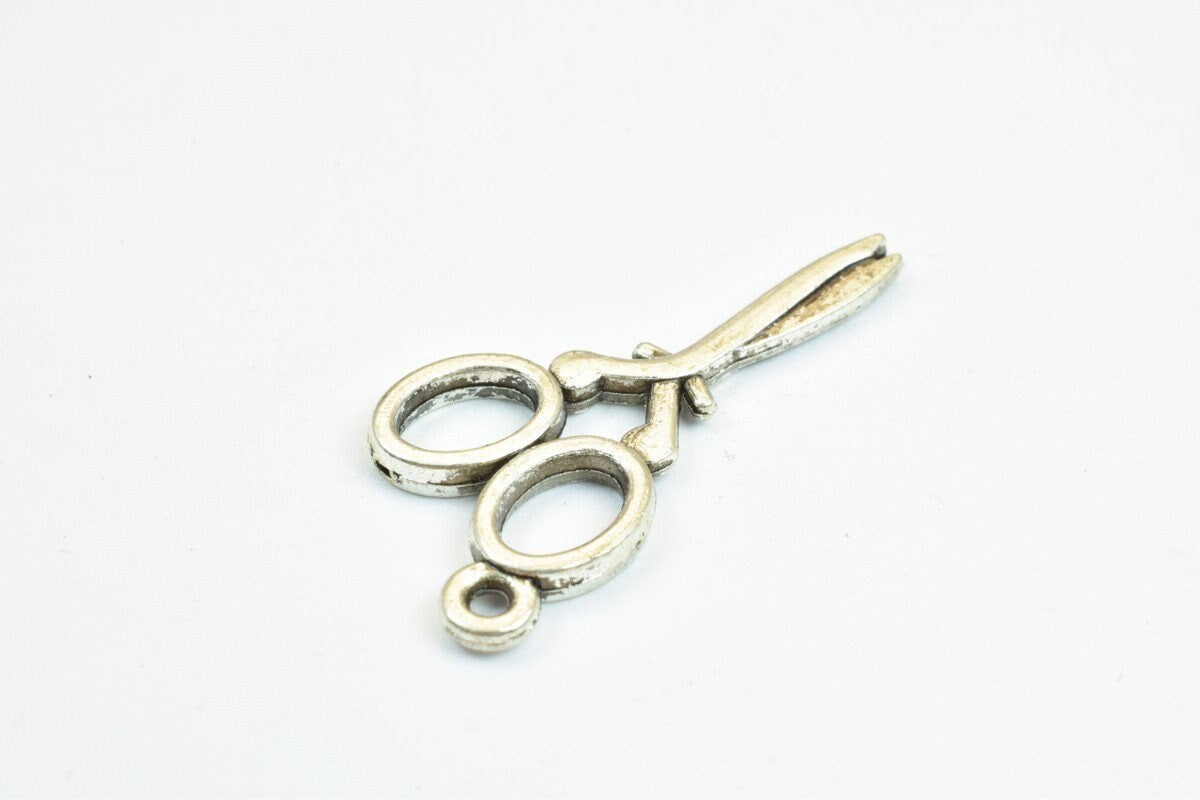 12 PCs Scissor Charm Pendant Bead Silver Size 30x14mm Decorative Design Metal Beads 1.5mm Jump Ring Opening for Jewelry Ma...