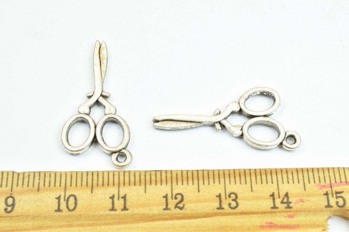 12 PCs Scissor Charm Pendant Bead Silver Size 30x14mm Decorative Design Metal Beads 1.5mm Jump Ring Opening for Jewelry Ma...