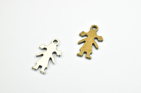 14 PCs Girl Person Body Charm Pendant Gold/Silver/Bronze Alloy Size 13.5x12mm Decorative Design Metal Beads 1mm JumpRing f...