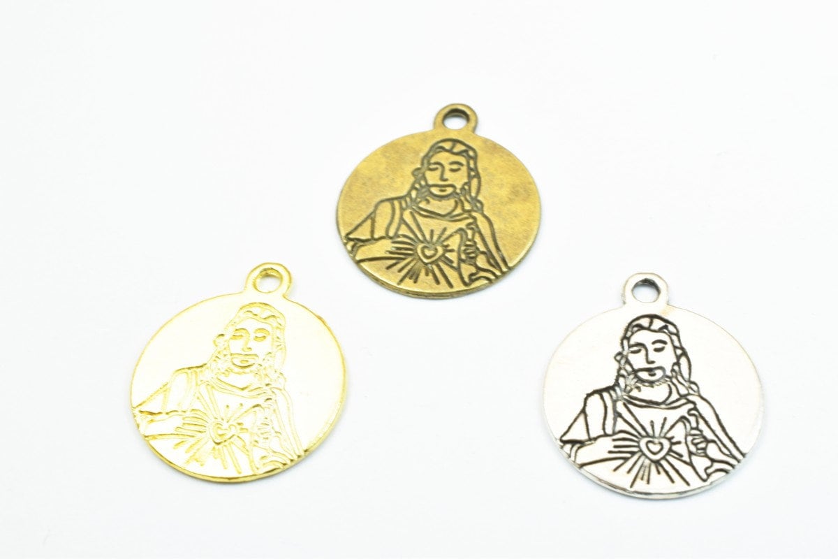 10 PCs Jesus Charm Pendants Bronze/Gold/Silver Beads Base Metal Alloy Pendant Size 21x18mm Jump Ring Size 2mm For Jewelry...