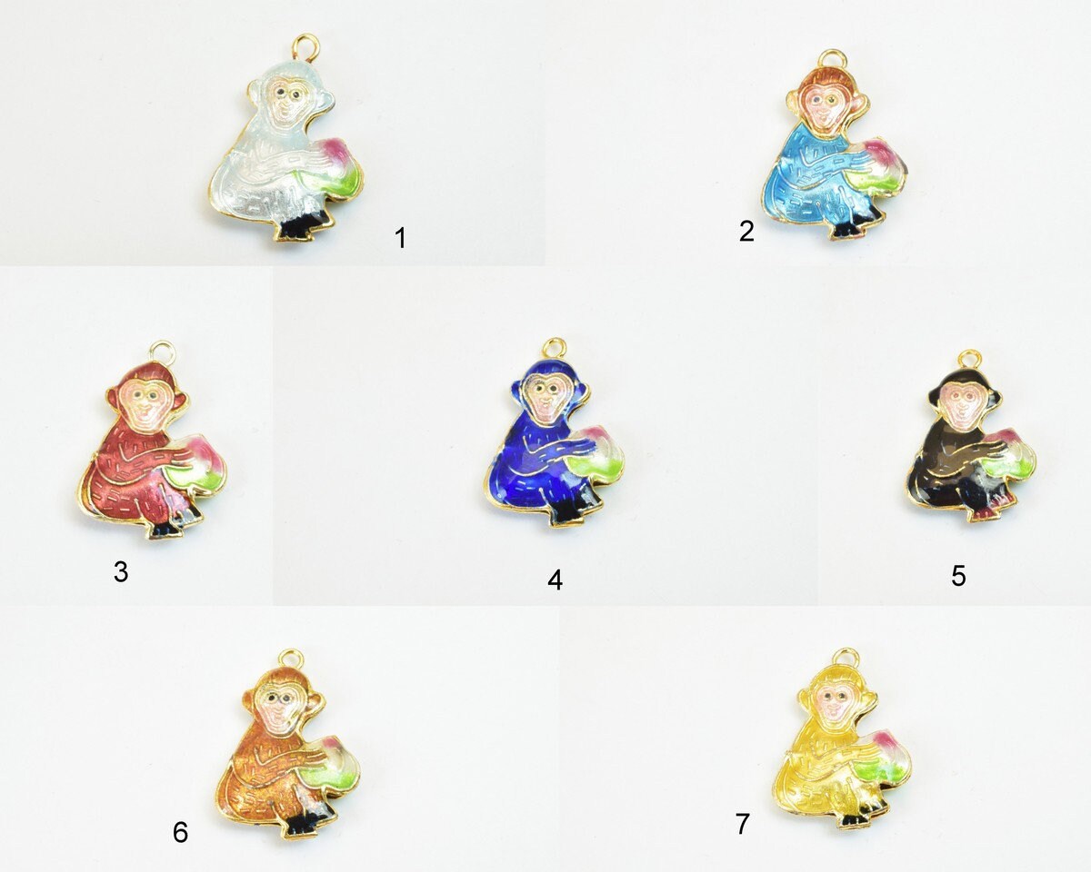 3 PCs Monkey Cloisonne Pendant Beads Size 29x20mm Thickness 6mm Jump Ring Size 2mm Enamel Design Sweater Chain Charm For J...