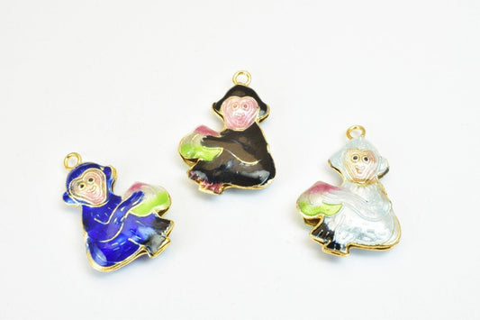 3 PCs Monkey Cloisonne Pendant Beads Size 29x20mm Thickness 6mm Jump Ring Size 2mm Enamel Design Sweater Chain Charm For J...