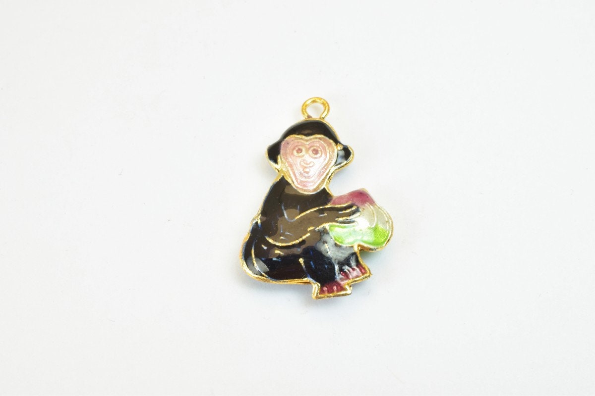 3 PCs Monkey Cloisonne Pendant Beads Size 29x20mm Thickness 6mm Jump Ring Size 2mm Enamel Design Sweater Chain Charm For J...