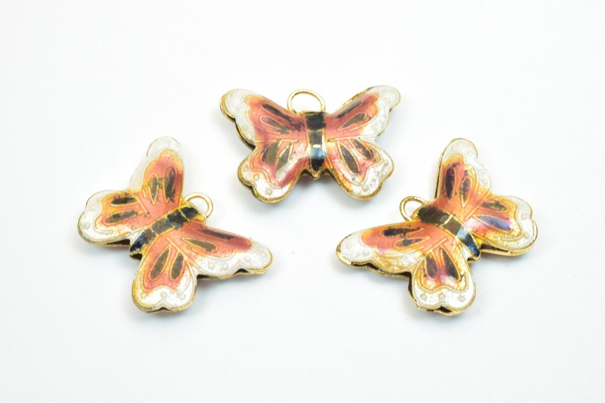 3 PCs Butter Fly Cloisonne Pendant Beads Size 27.5x20mm Thickness 5mm Hole Size 1.5mm Enamel Design Sweater Chain Charm Fo...