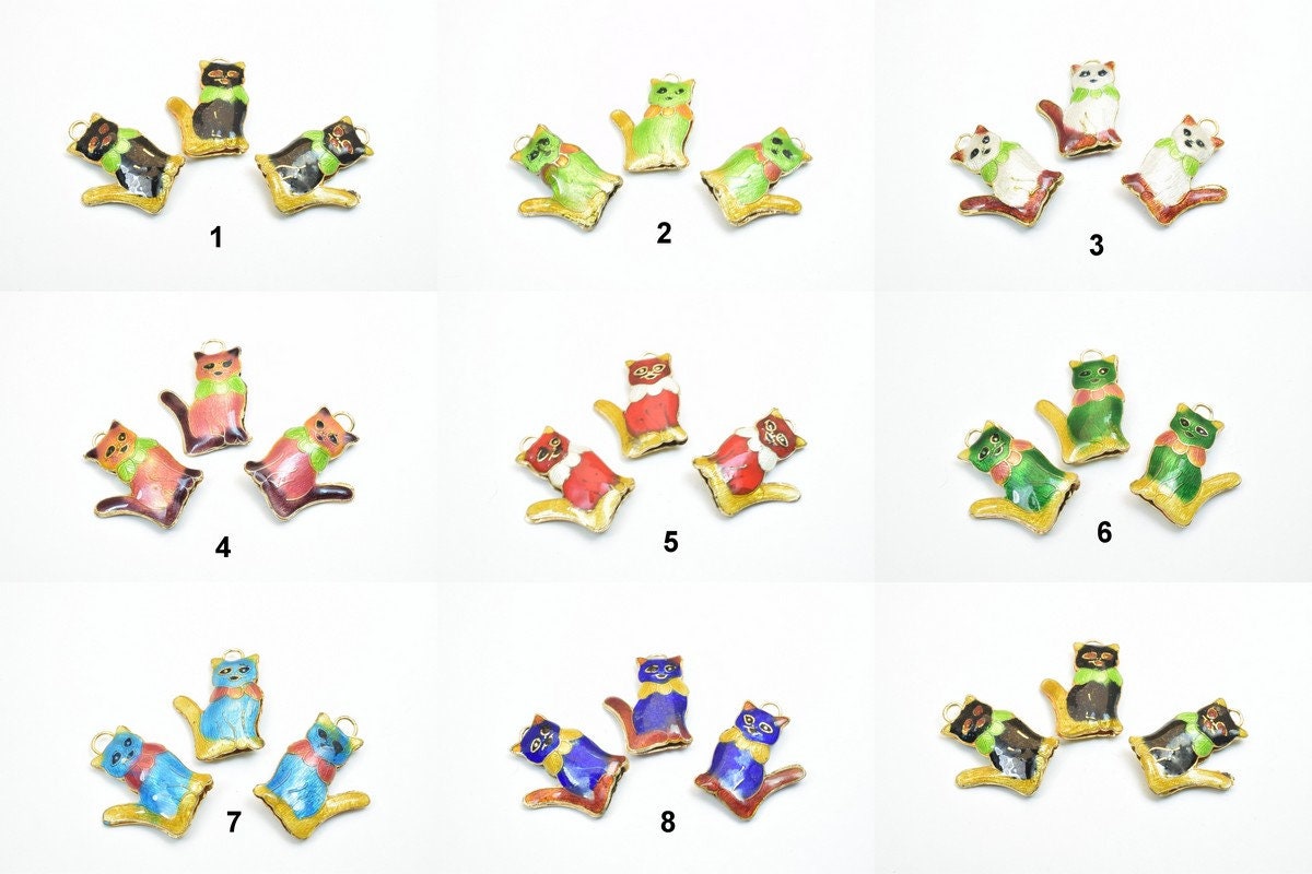 3 PCs Cat Cloisonne Pendant Animal Beads Size 27.5x20mm Thickness 5mm Enamel Design Sweater Chain Charm For Jewelry Making...