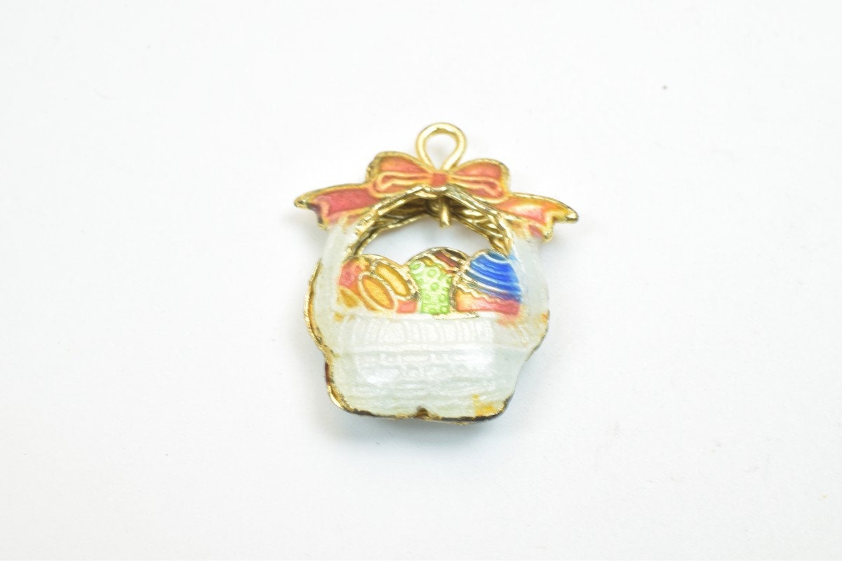 3 PCs Easter Egg Basket Cloisonne Pendant Beads Size 23x19mm Thickness 5mm Jump Ring Size 2mm Enamel Design Charm For Jewe...