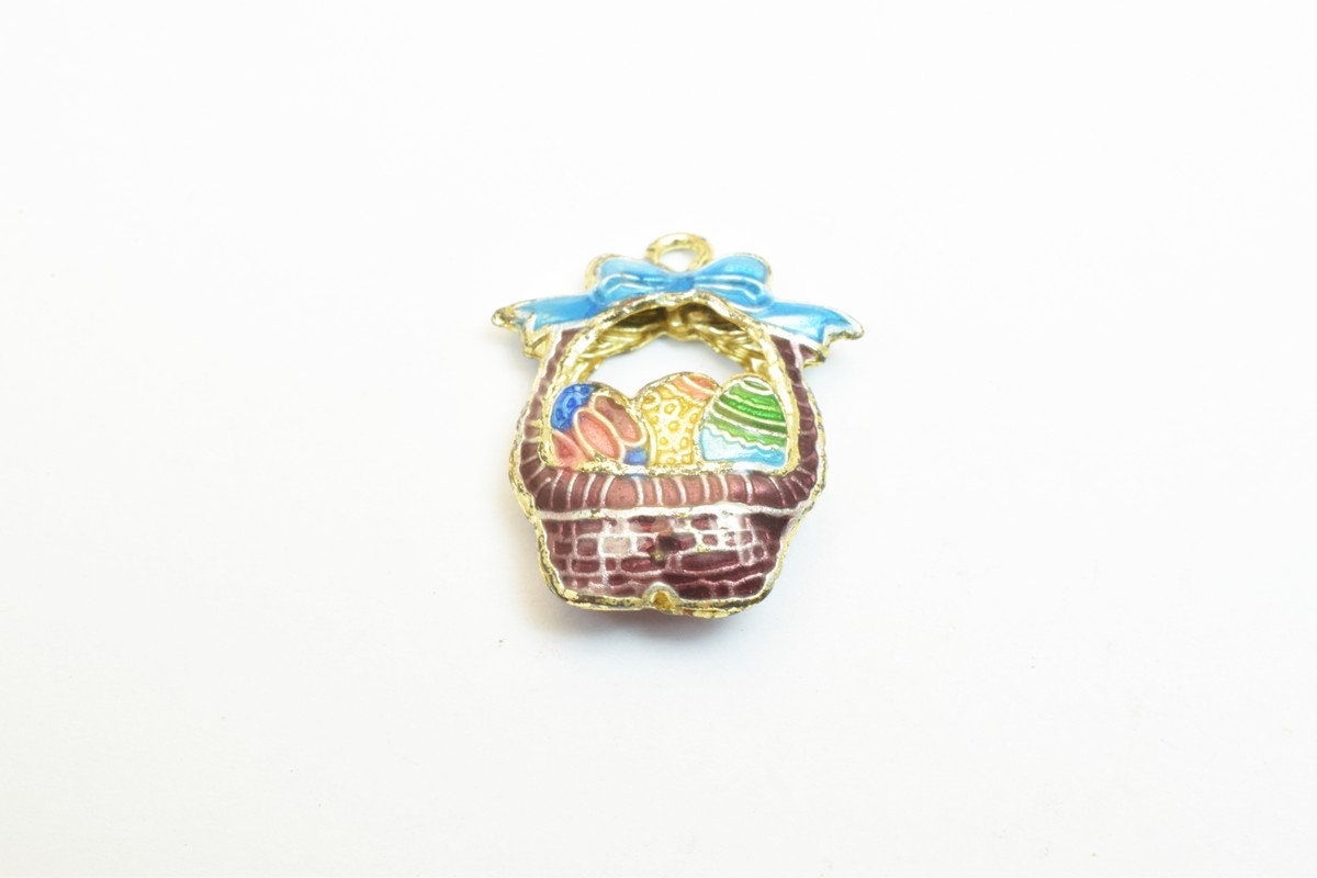 3 PCs Easter Egg Basket Cloisonne Pendant Beads Size 23x19mm Thickness 5mm Jump Ring Size 2mm Enamel Design Charm For Jewe...