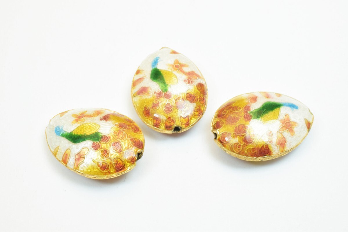 3 PCs Peacock Oval Cloisonne Pendant Beads Size 25x18mm Thickness 5mm Hole Size 1mm Enamel Design Sweater Chain Charm For...