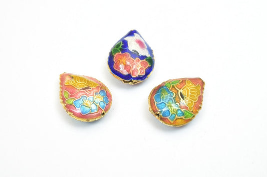 3 PCs Flower Tear Drop Cloisonne Pendant Beads Size 20x15mm Thickness 5mm Hole Size 1mm Enamel Design Sweater Chain Charm...