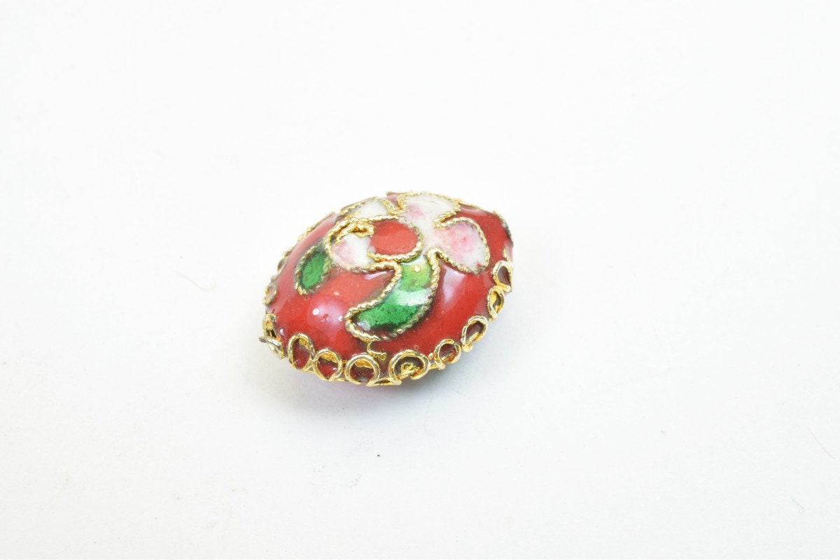 5PCs Mixed Flower Oval Cloisonne Pendant Beads Size 15x12mm Thickness 7mm Hole Size 1mm Enamel Design Sweater Chain Charm...