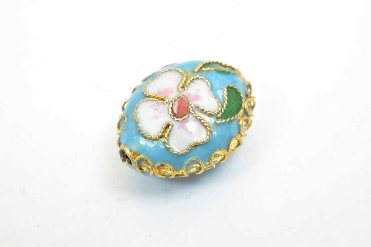 5PCs Mixed Flower Oval Cloisonne Pendant Beads Size 15x12mm Thickness 7mm Hole Size 1mm Enamel Design Sweater Chain Charm...
