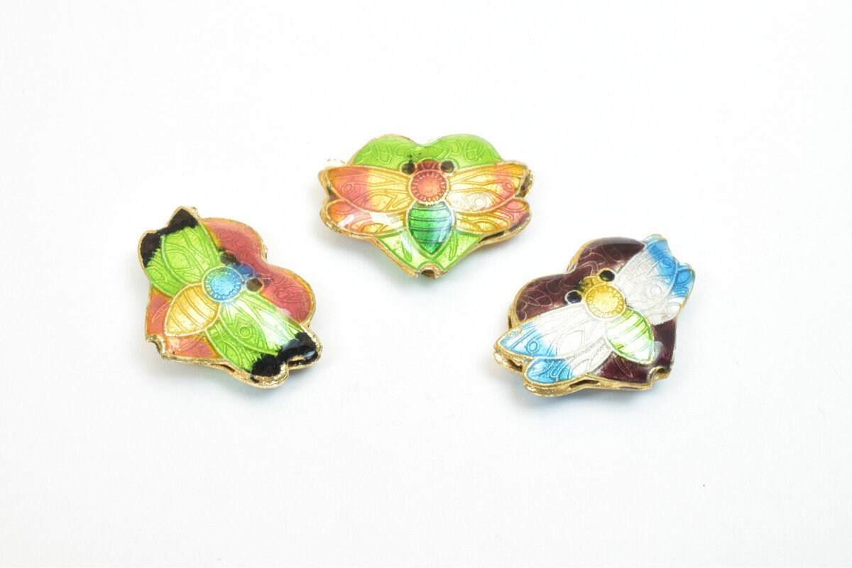 3 PCs ButterFly Heart Cloisonne Pendant Beads Size 15x20mm Thickness 5mm Hole Size 1mm Enamel Design Charm For Jewelry Mak...