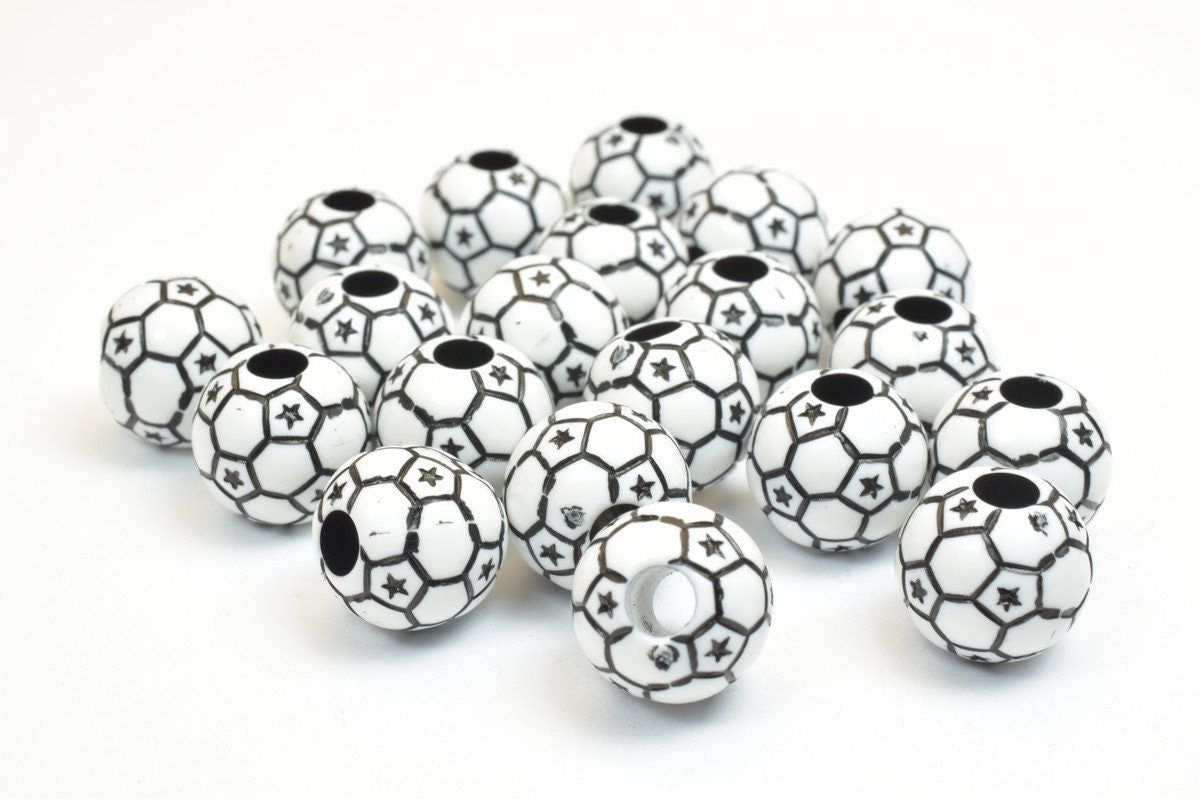 25 PCs Soccer Ball Beads Plastic Acrylic Beads Round Beads Size 12mm With Big Hole Size 3mm For Jewelry Making jewelry mak...