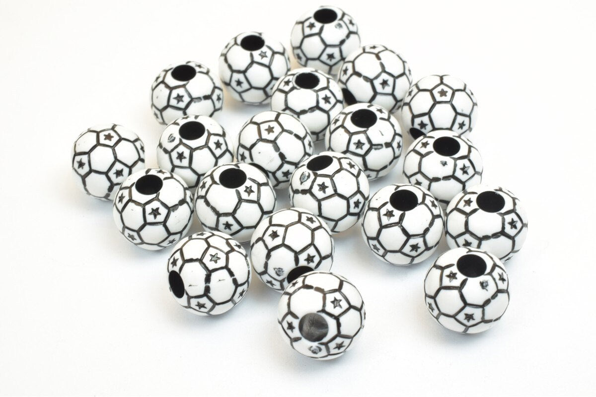 25 PCs Soccer Ball Beads Plastic Acrylic Beads Round Beads Size 12mm With Big Hole Size 3mm For Jewelry Making jewelry mak...