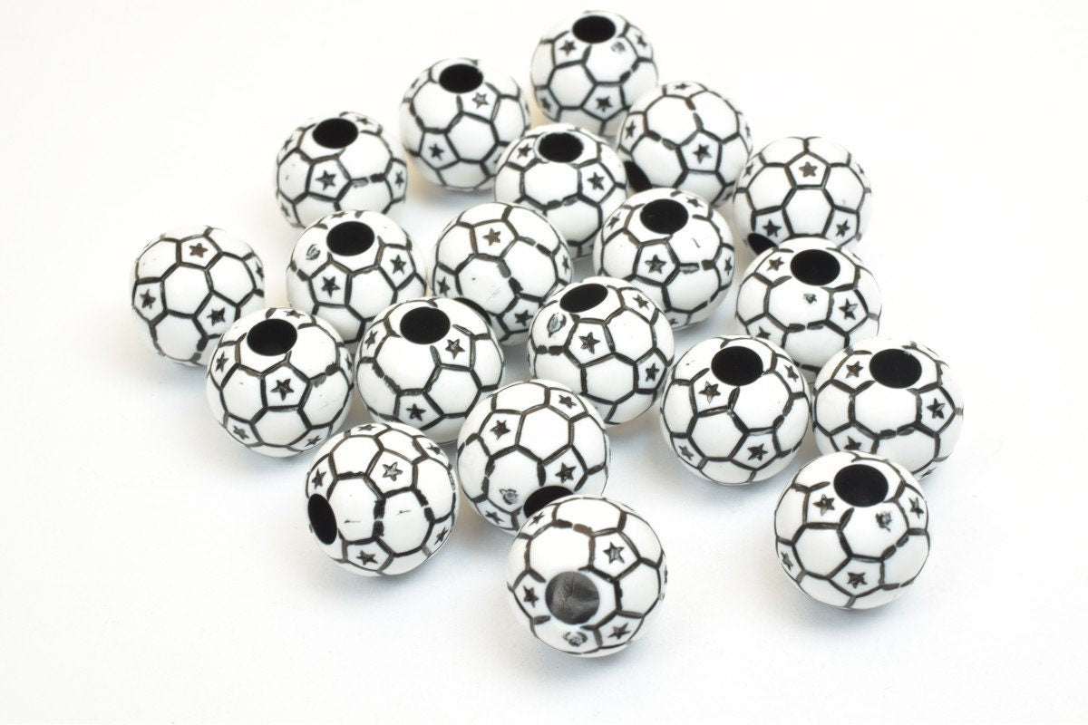 25 PCs Soccer Ball Beads Plastic Acrylic Beads Round Beads Size 12mm With Big Hole Size 3mm For Jewelry Making jewelry mak...