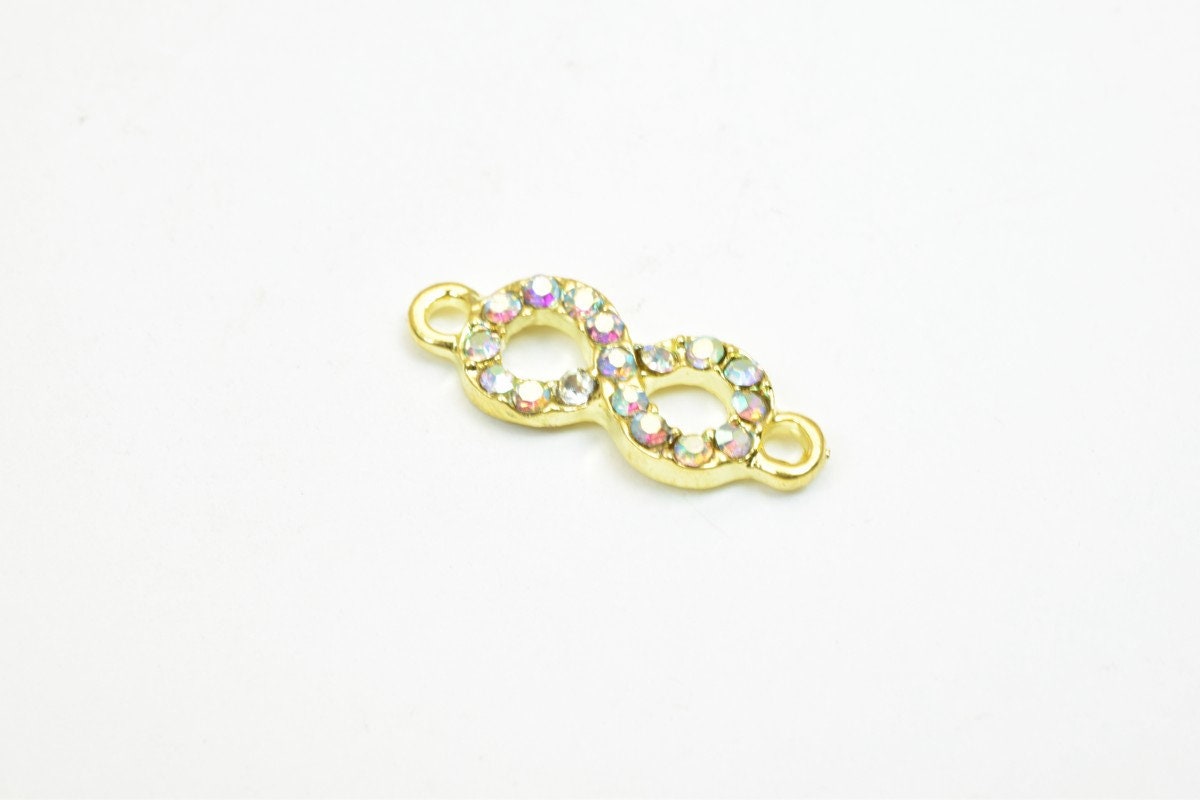 4 PCs Infinity Rhinestone Connector Charm Pave Beads Findings Size 20x7mm Thickness 2.5mm 2 Jump Rings 1mm For Jewelry Mak...