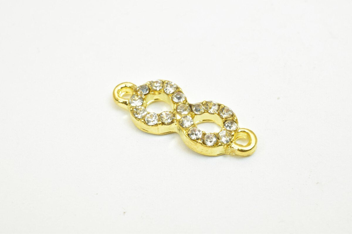 4 PCs Infinity Rhinestone Connector Charm Pave Beads Findings Size 20x7mm Thickness 2.5mm 2 Jump Rings 1mm For Jewelry Mak...
