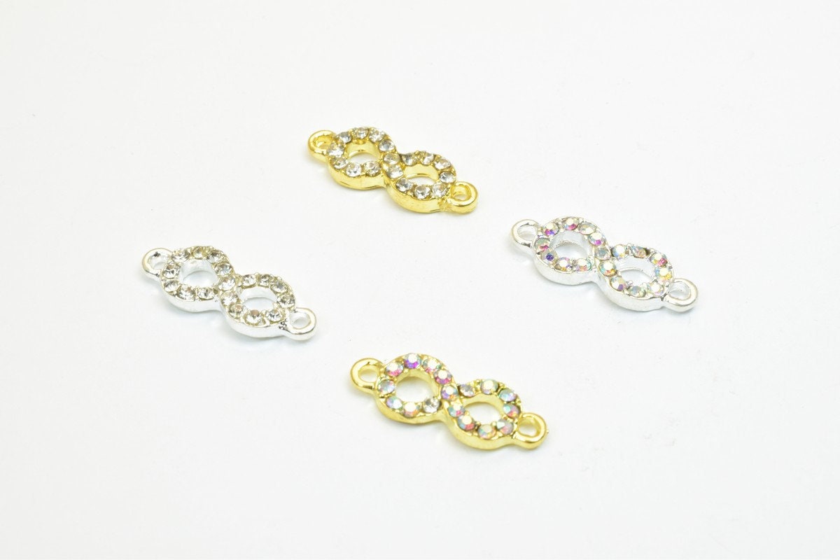 4 PCs Infinity Rhinestone Connector Charm Pave Beads Findings Size 20x7mm Thickness 2.5mm 2 Jump Rings 1mm For Jewelry Mak...
