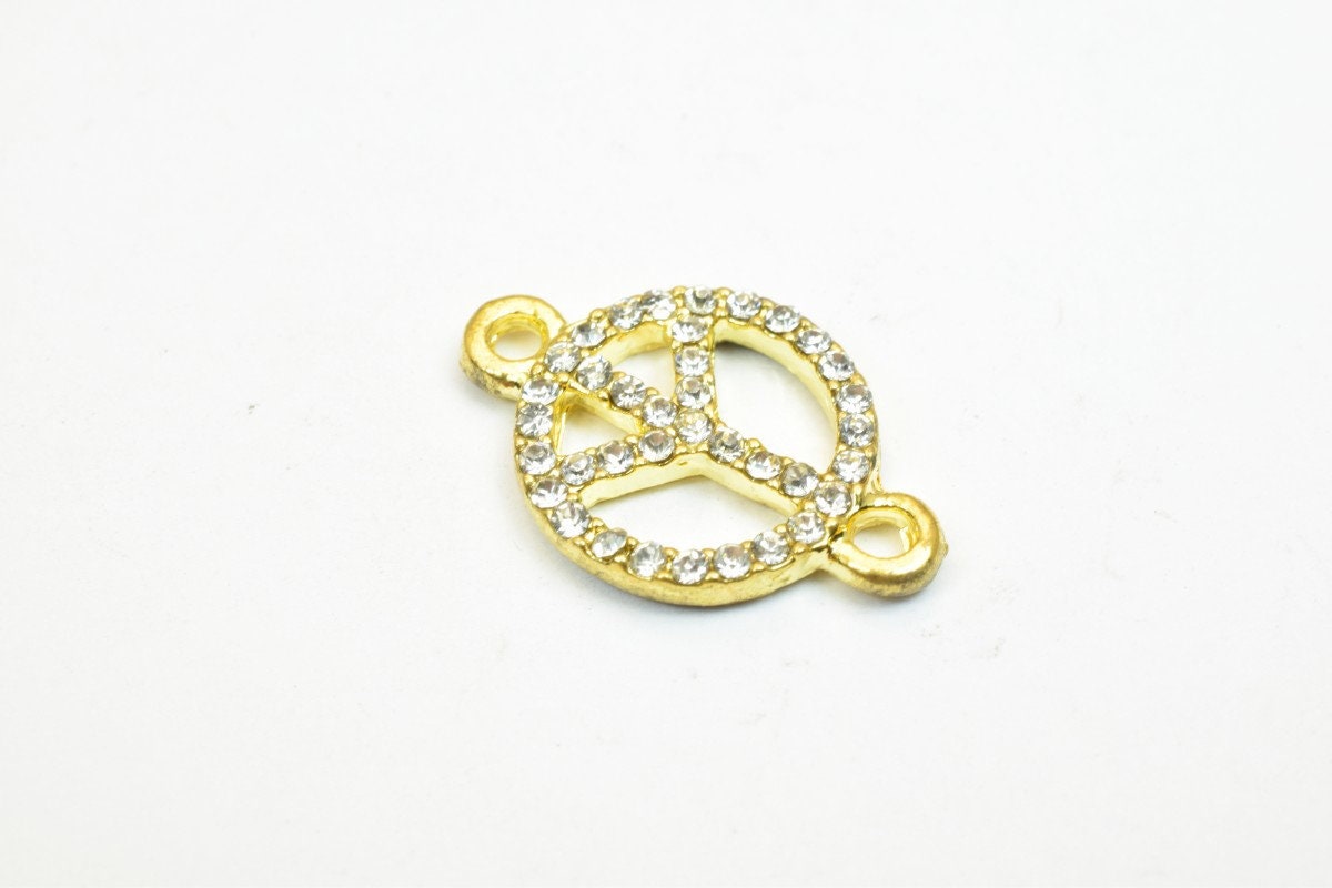 4 PCs Peace Sign Rhinestone Connector Charm Pave Beads Findings Size 19.5x12.5mm Thickness 2.5mm 2 Jump Rings 1mm For Jewe...