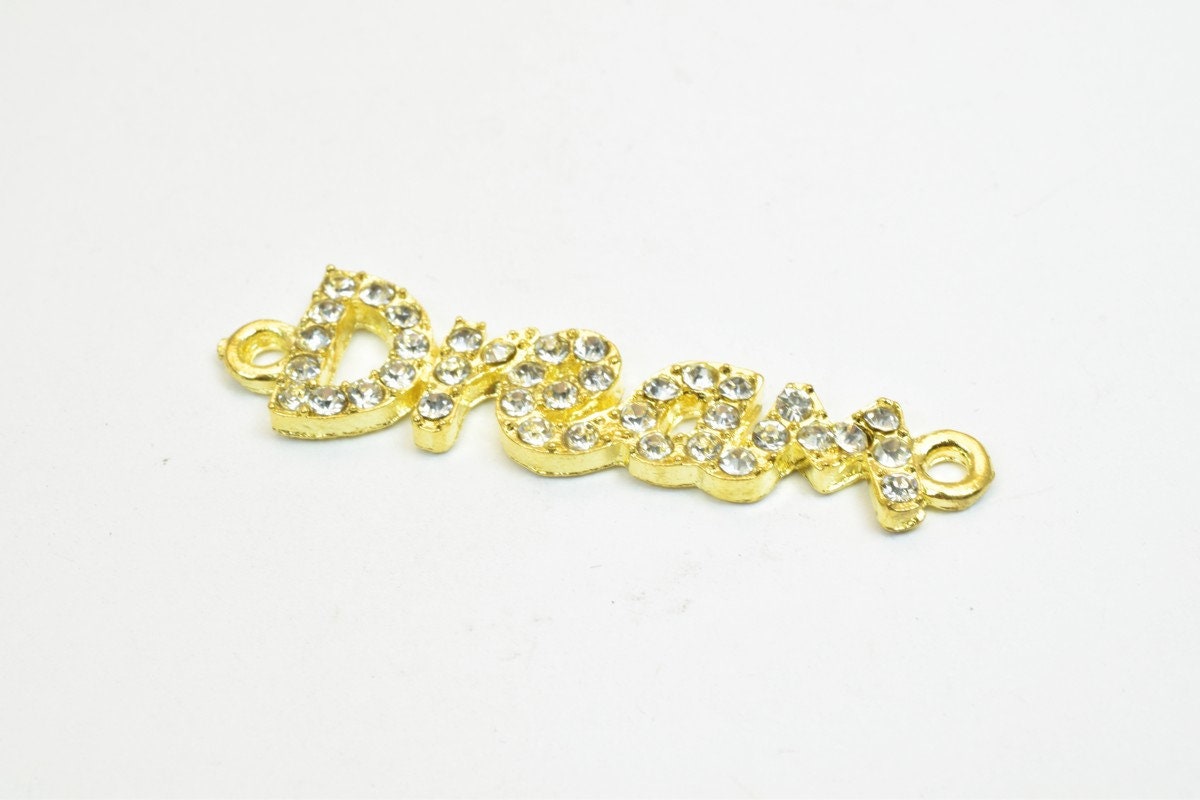4 PCs Dream Rhinestone Connector Charm Pave Beads Findings Size 40x9mm Thickness 3mm 2 Jump Rings 1mm For Jewelry Making j...