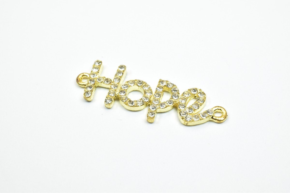 4 PCs Hope Rhinestone Connector Pendant Charm Pave Beads Finding Size 13.5x40mm Thickness 3mm 2 Jump Rings 1mm For Jewelry...