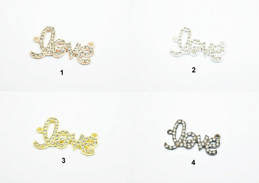 4 PCs Love Rhinestone Connector Pendant Charm Pave Beads Finding Size 23x35mm Thickness 2.5mm 2 Jump Rings 1mm For Jewelry...