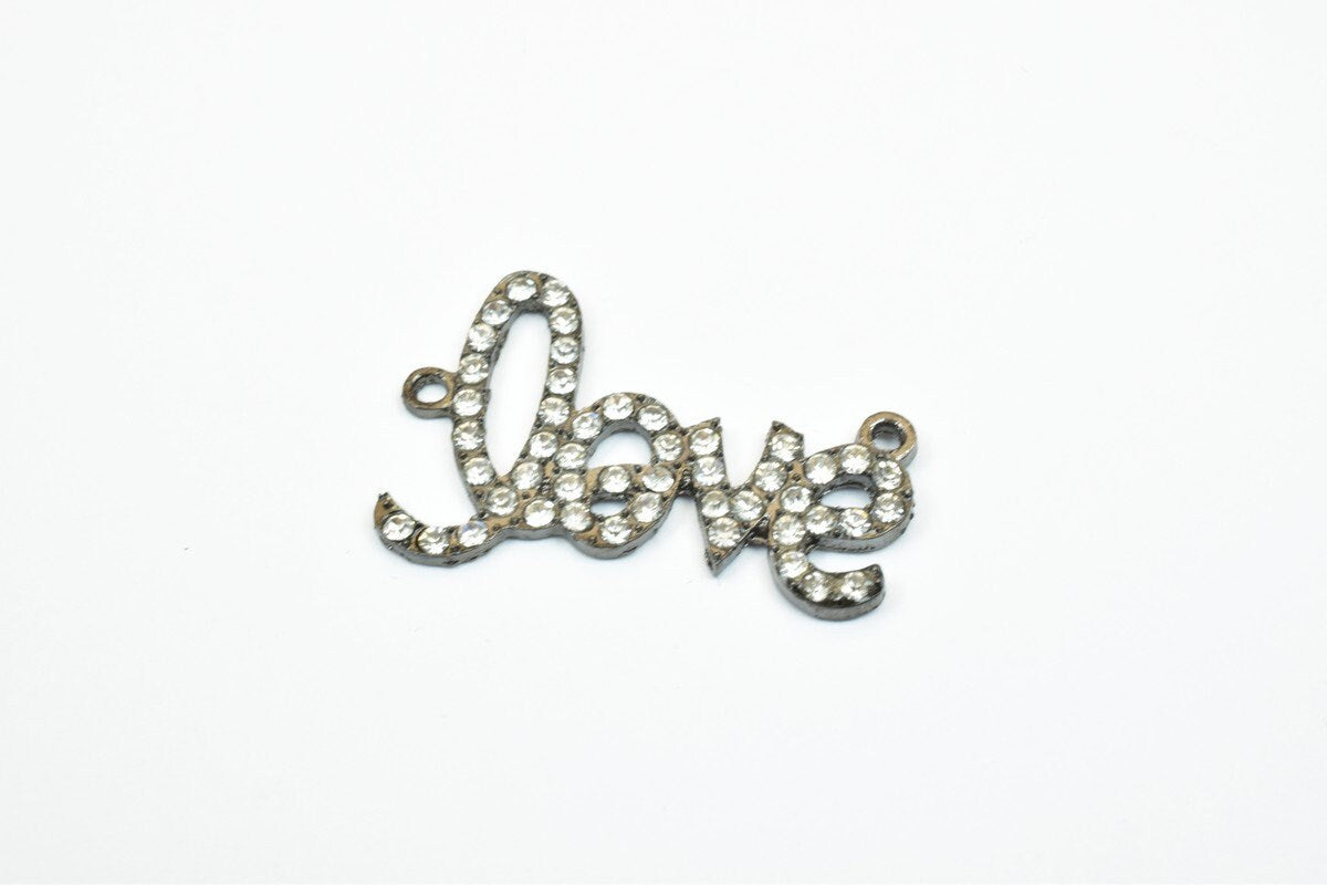4 PCs Love Rhinestone Connector Pendant Charm Pave Beads Finding Size 23x35mm Thickness 2.5mm 2 Jump Rings 1mm For Jewelry...