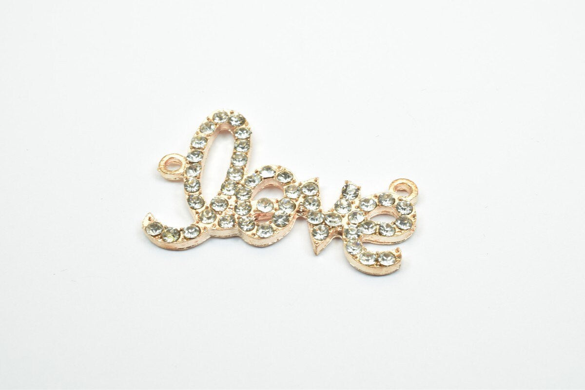 4 PCs Love Rhinestone Connector Pendant Charm Pave Beads Finding Size 23x35mm Thickness 2.5mm 2 Jump Rings 1mm For Jewelry...