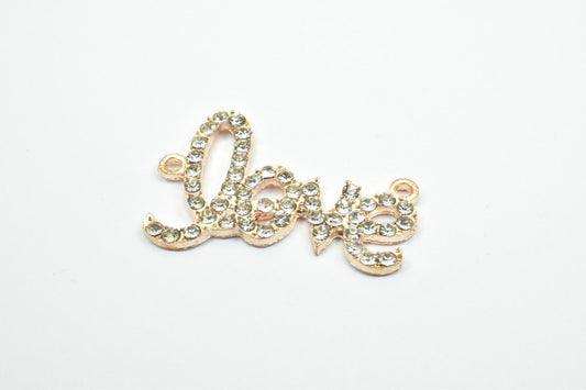 4 PCs Love Rhinestone Connector Pendant Charm Pave Beads Finding Size 23x35mm Thickness 2.5mm 2 Jump Rings 1mm For Jewelry...