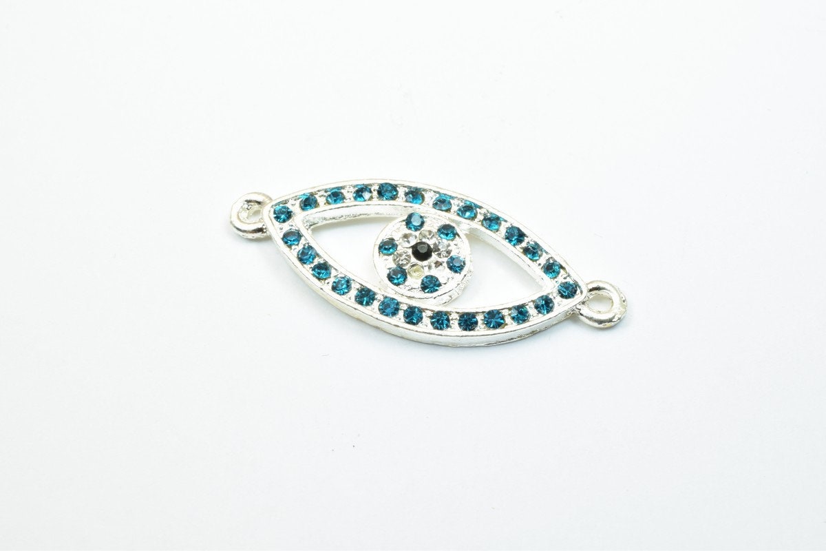 2 PCs Evil Eye Pave Crystal Rhinestone Spacer Connector Beads Size 38x15mm 2 Jump Rings Size 1mm Thickness 3mm Charm Penda...