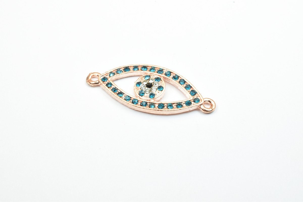 2 PCs Evil Eye Pave Crystal Rhinestone Spacer Connector Beads Size 38x15mm 2 Jump Rings Size 1mm Thickness 3mm Charm Penda...