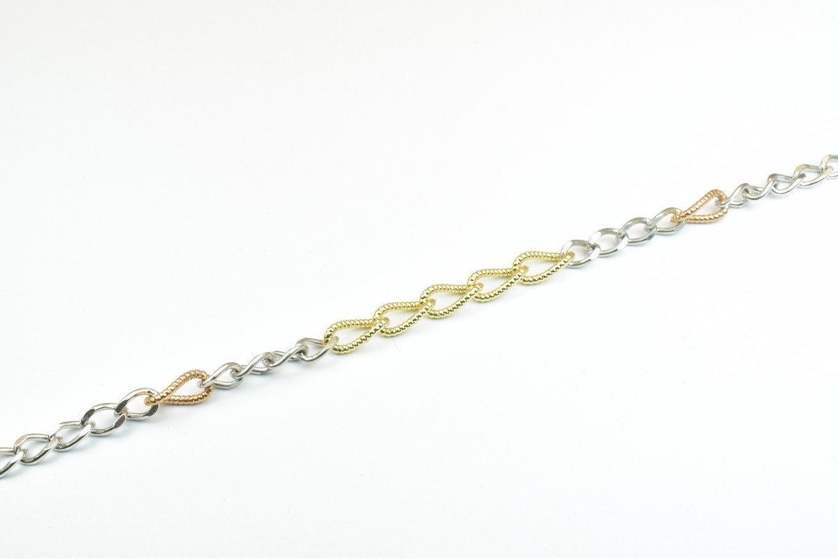 14KGF Gold Filled Chain Rose Gold Rhodium Plated Chain Size 7.5" Inch Width 6mm Thickness 2.5mm findings for gold filled j...