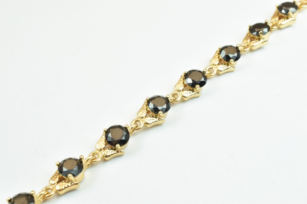 18KGF Gold Filled Chain With Cubic Zirconia Rhinestone Black Stone Length 6.25" Inch 6mm Width findings for gold filled je...