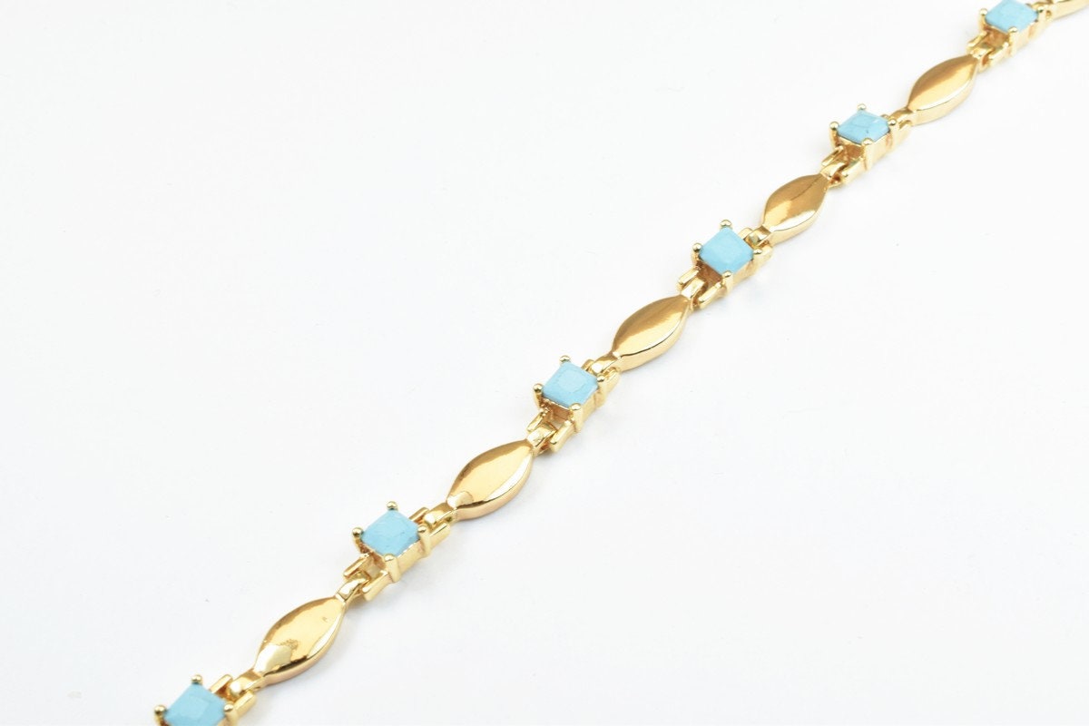 18KGF Gold Filled Chain With Sky Blue stone Length 7" Inch 5mm Width findings for gold filled jewelry making BG23 jewelry...