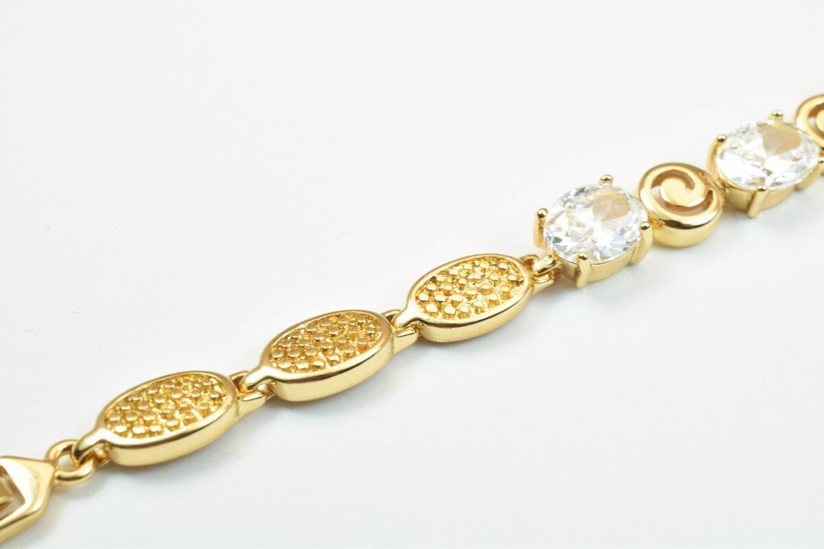 18KGF Gold Filled Chain With Cubic Zirconia Rhinestone Clear Stone Length 6.50" Inch 6.5mm Width finding for gold filled j...