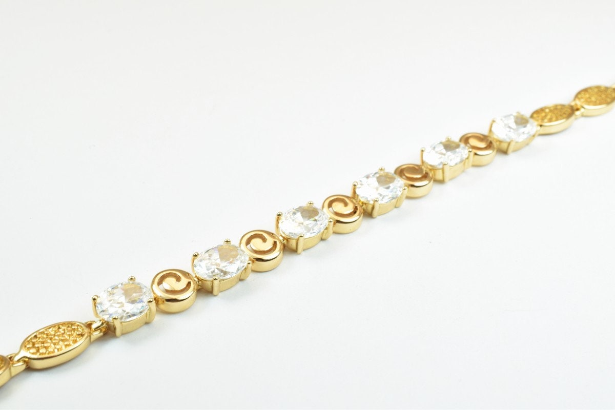 18KGF Gold Filled Chain With Cubic Zirconia Rhinestone Clear Stone Length 6.50" Inch 6.5mm Width finding for gold filled j...