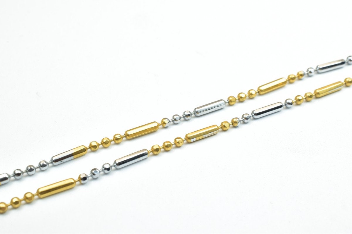 17.25" Inches Electro Plated Gold and Rhodium Plated Chain Ball Chain Bar Size 6x1.5mm Thickness 1.5mm For Jewelry Making...