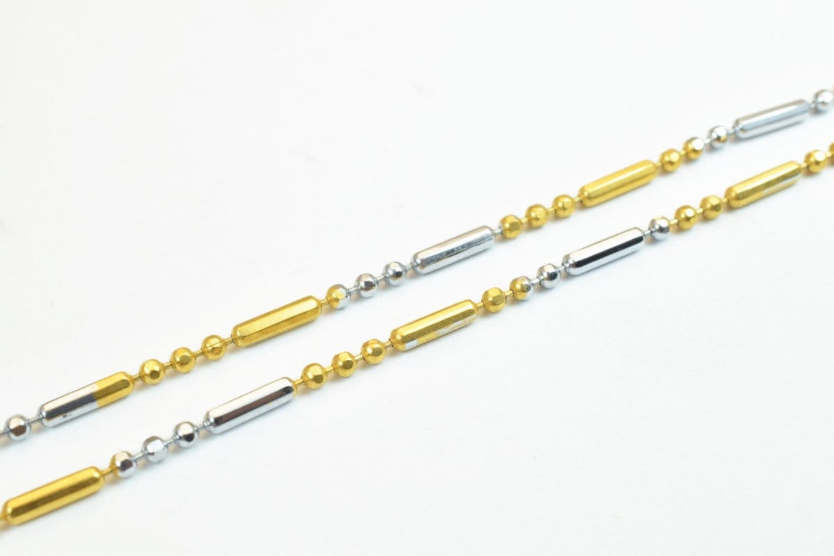 17.25" Inches Electro Plated Gold and Rhodium Plated Chain Ball Chain Bar Size 6x1.5mm Thickness 1.5mm For Jewelry Making...