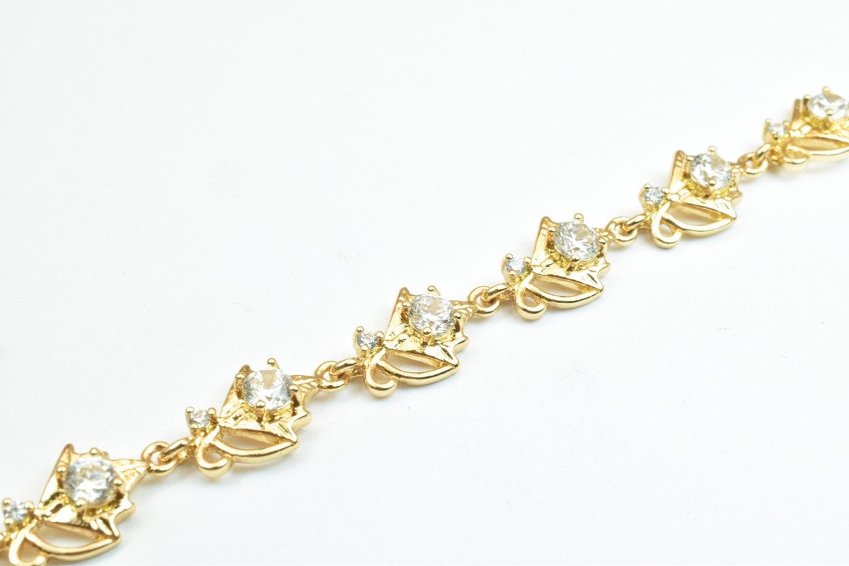 18KGF Gold Filled Chain With Cubic Zirconia Rhinestone Clear Stone Length 6.75" Inch 8.5mm Width finding for gold filled j...