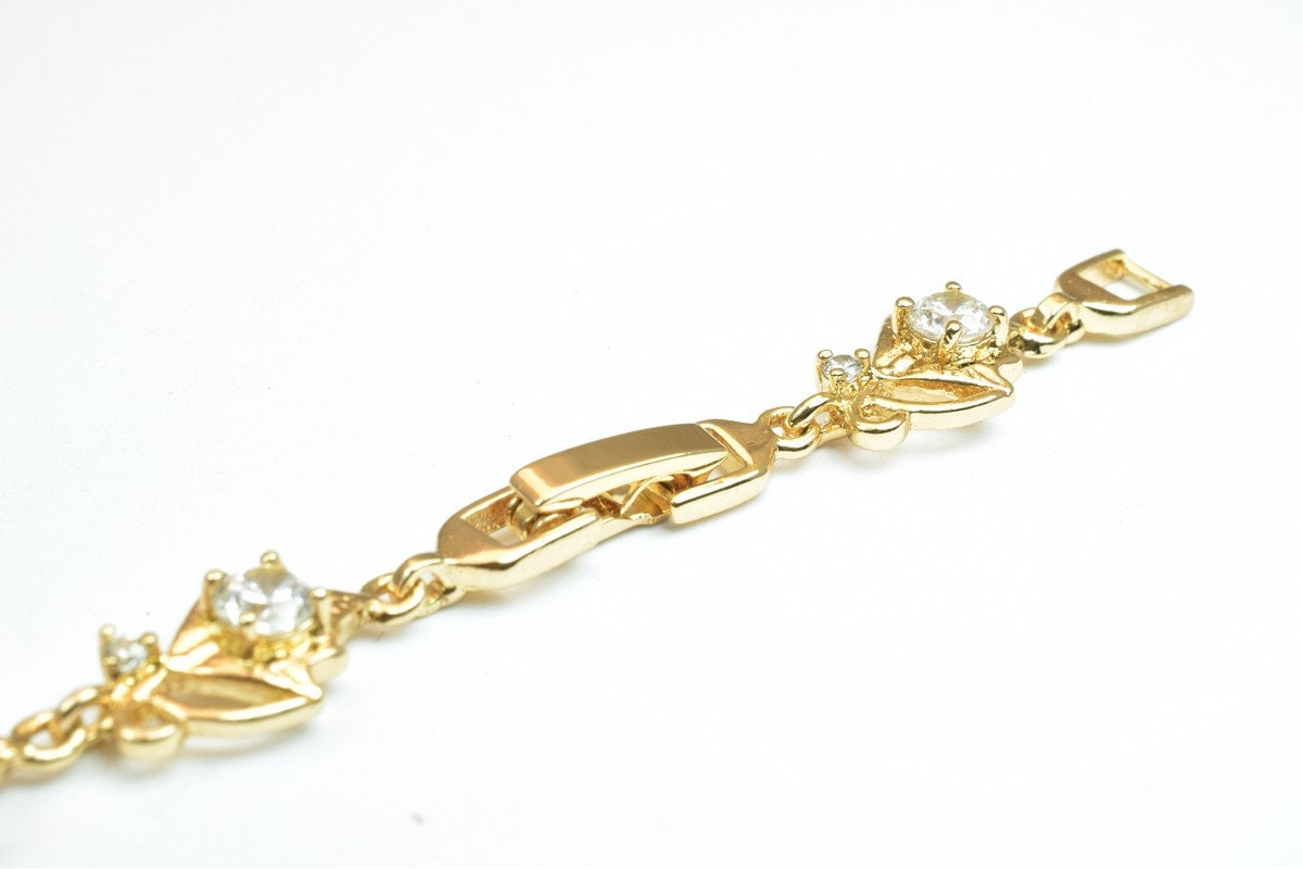 18KGF Gold Filled Chain With Cubic Zirconia Rhinestone Clear Stone Length 6.75" Inch 8.5mm Width finding for gold filled j...