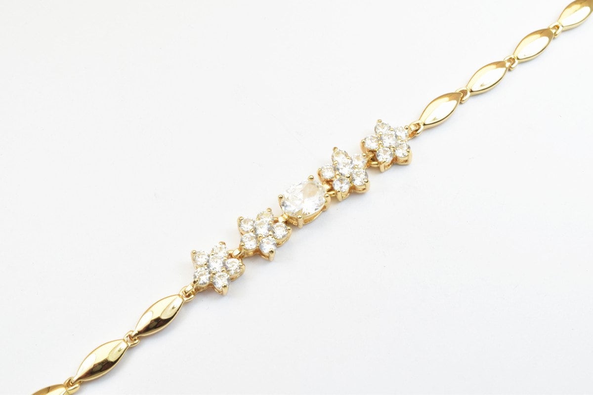 18KGF Gold Filled Chain With Cubic Zirconia Rhinestone Clear Stone Length 6.50" Inch 10mm Width finding for gold filled je...