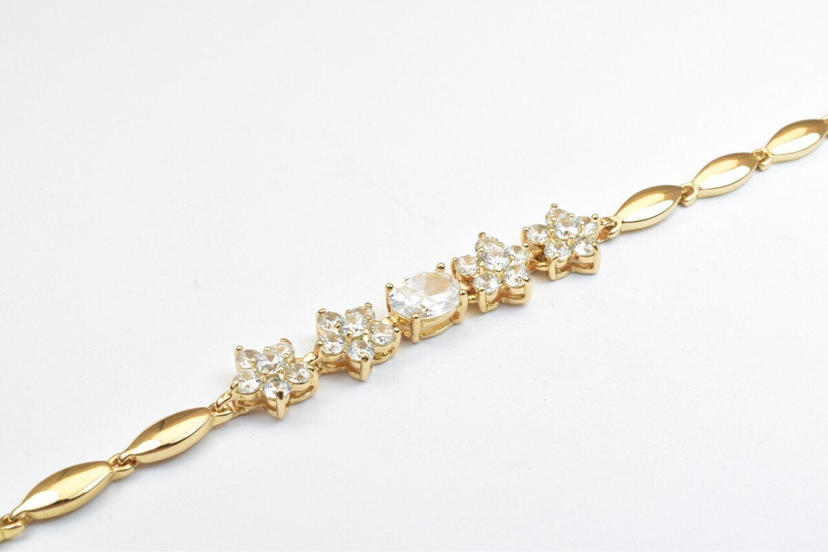 18KGF Gold Filled Chain With Cubic Zirconia Rhinestone Clear Stone Length 6.50" Inch 10mm Width finding for gold filled je...