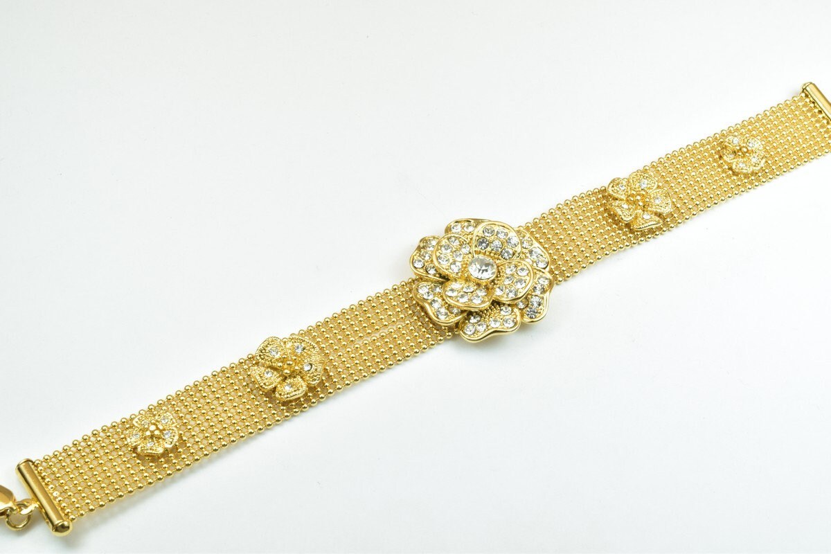 18KGF Gold Filled Chain With Cubic Zirconia Rhinestone Clear Stone Length 7.25" Inch 15mm Width finding for gold filled je...