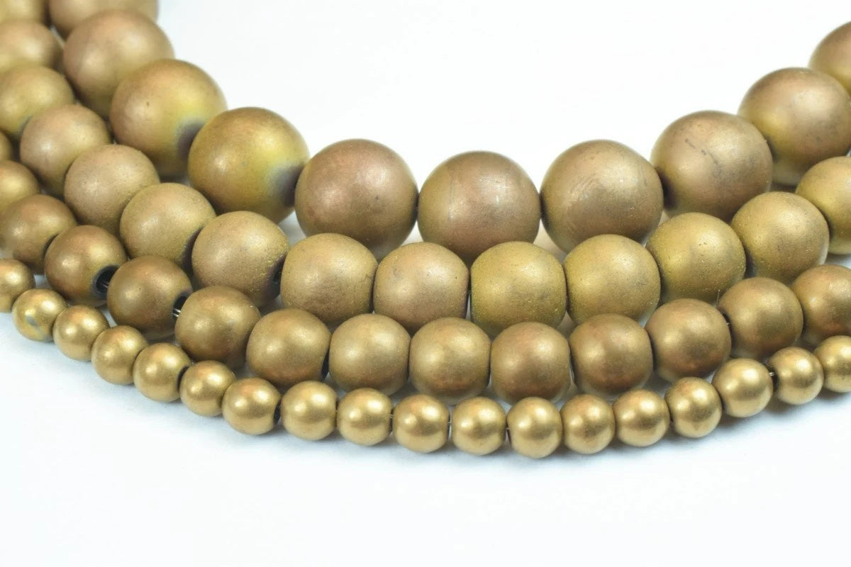 hematite matte bronze gemstone with gold tone round stone beads 4 5 mm 6 5 mm 8 mm 10 mm natural healing stone chakra ston...