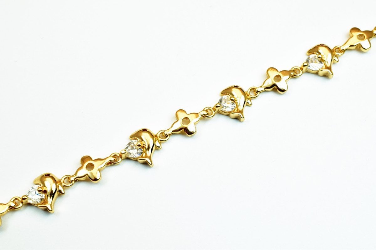 18KGF Gold Filled Chain With Cubic Zirconia Rhinestone Clear Stone Length 6.50" Inch 9mm Width finding for gold filled jew...