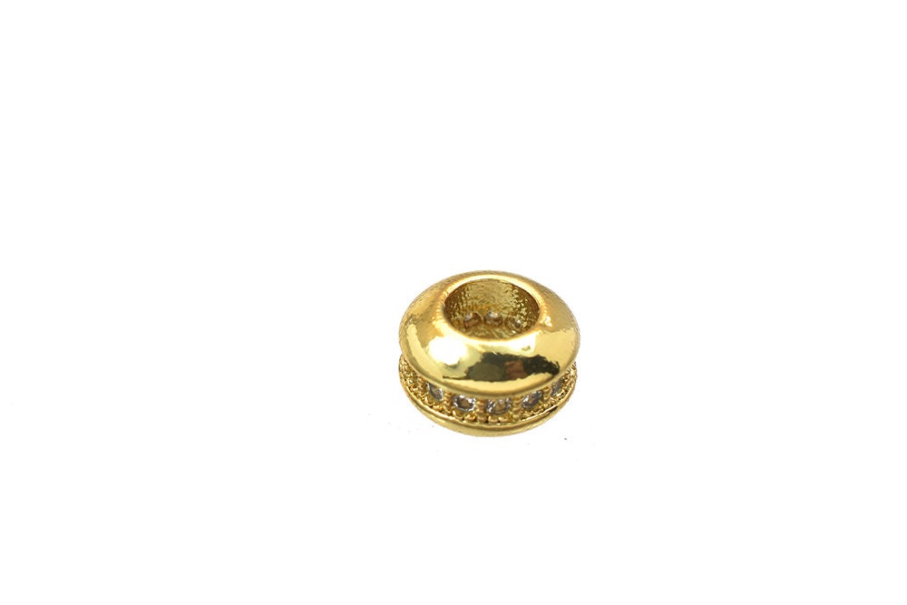 7mm Roundelle 18k Gold Filled Micro Pave Beads with Clear CZ Cubic Zircon Rhinestone, sparkle, Bling Spacer Beads For Jewe...